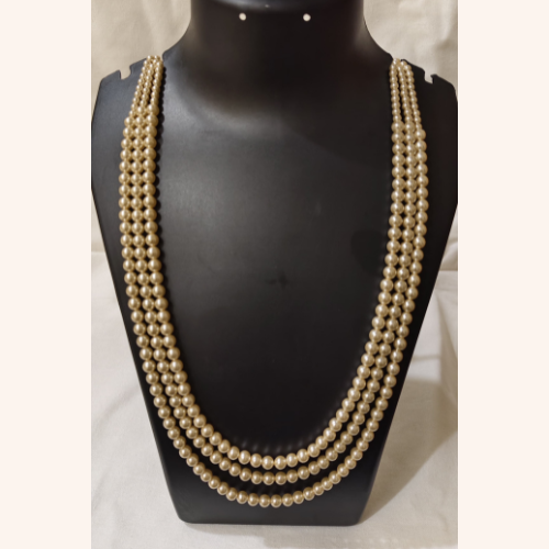 Light Gold 3 Strand Swarovski Pearl Necklace with small pearls at the top
