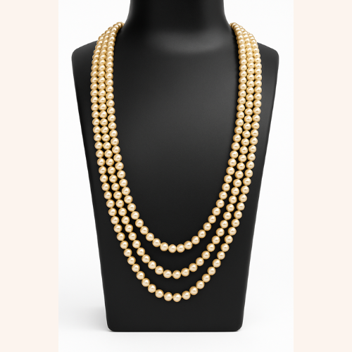 Light Gold 3 Strand Swarovski Pearl Necklace