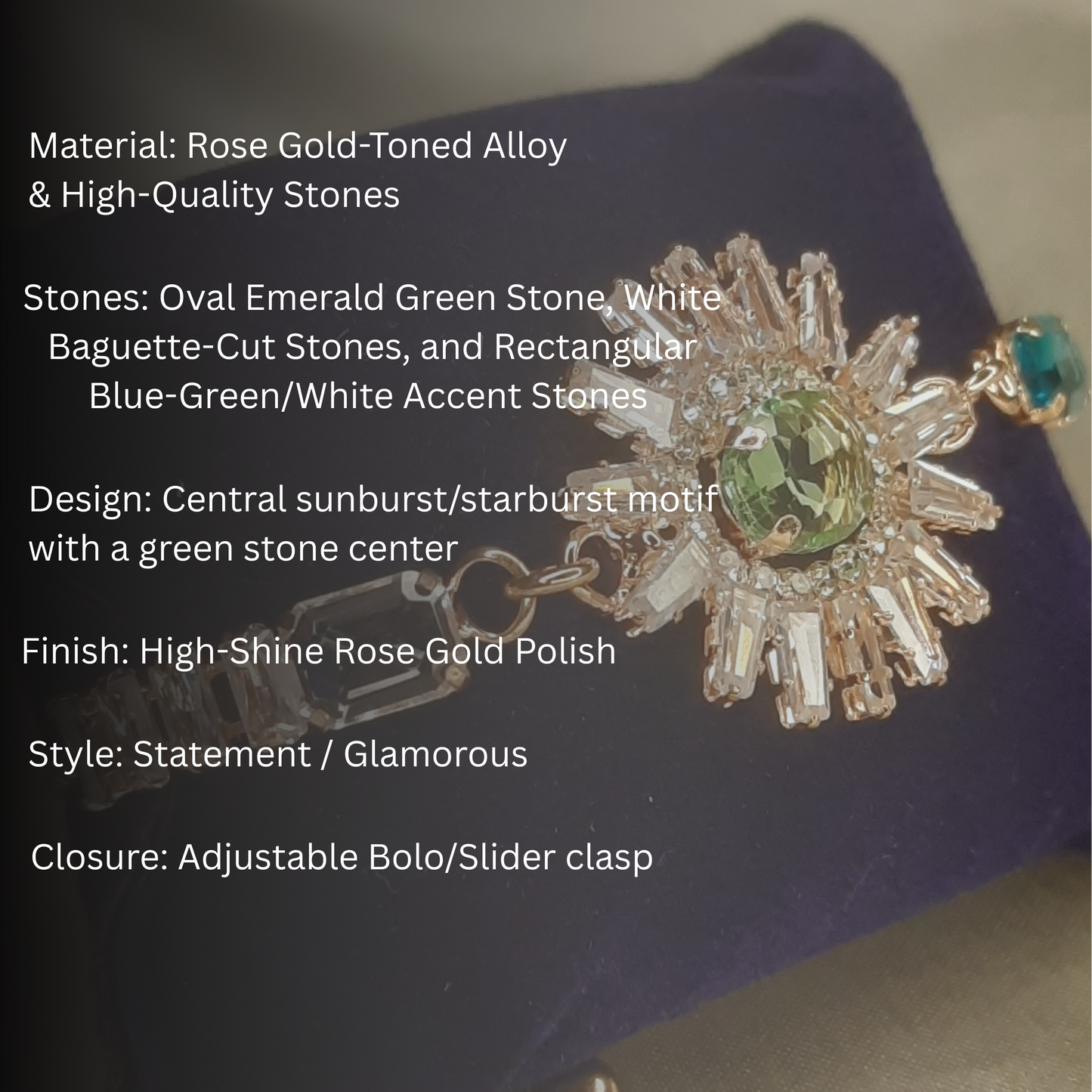 The Helios Emerald Sunburst Bolo Bracelet