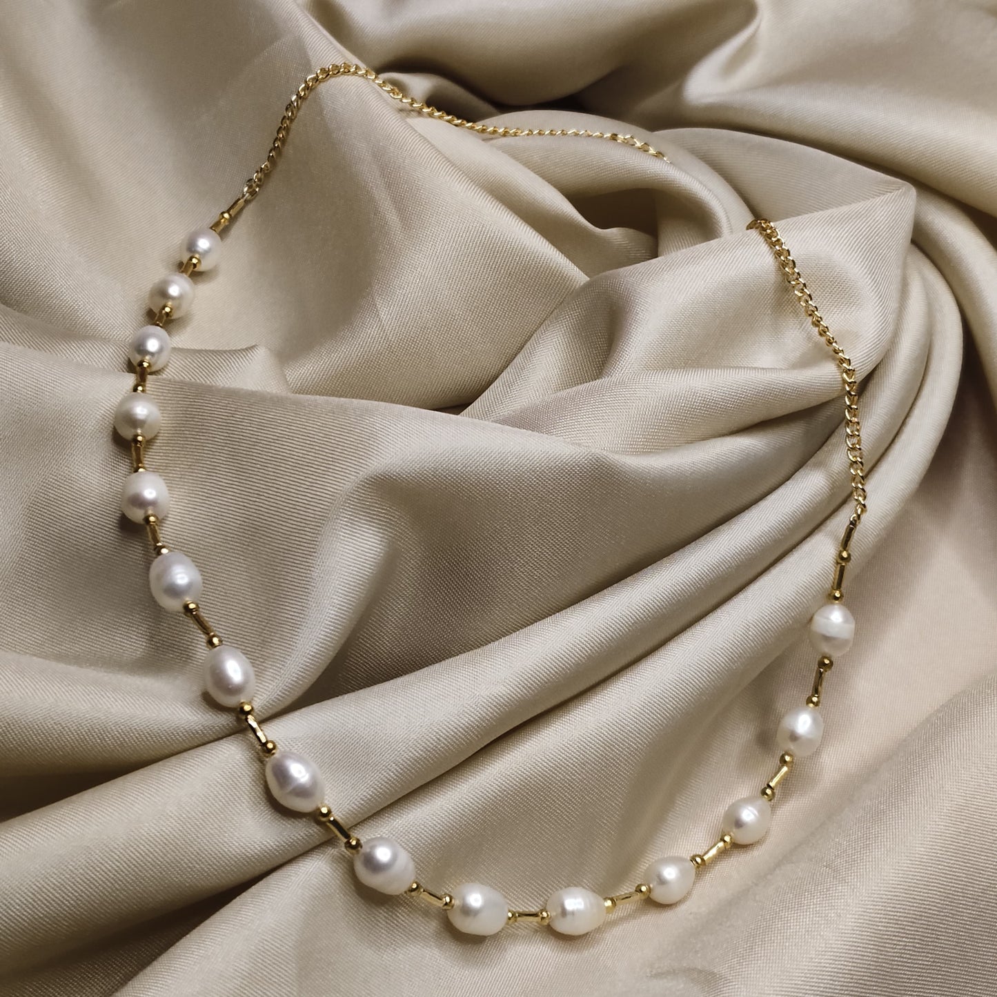 Pearl Necklace & Earrings Set with Gold-Coated