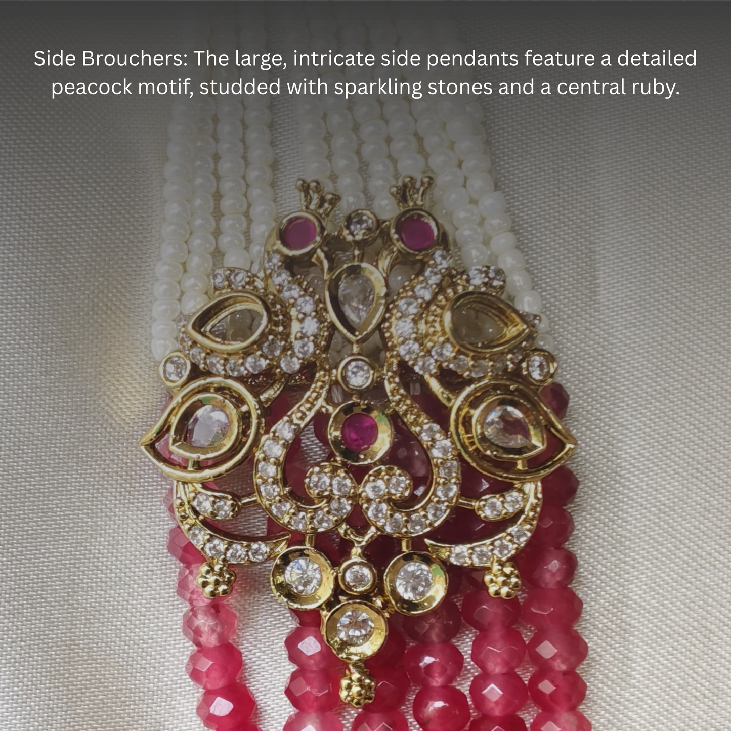 The Peacock Splendor Ruby & Pearl Empress Necklace Set