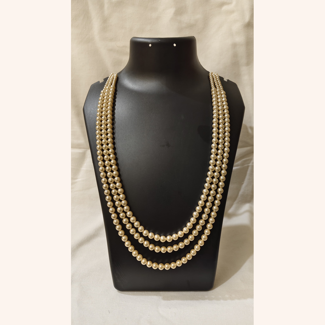 Light Gold 3 Strand Swarovski Pearl Necklace with small pearls at the top