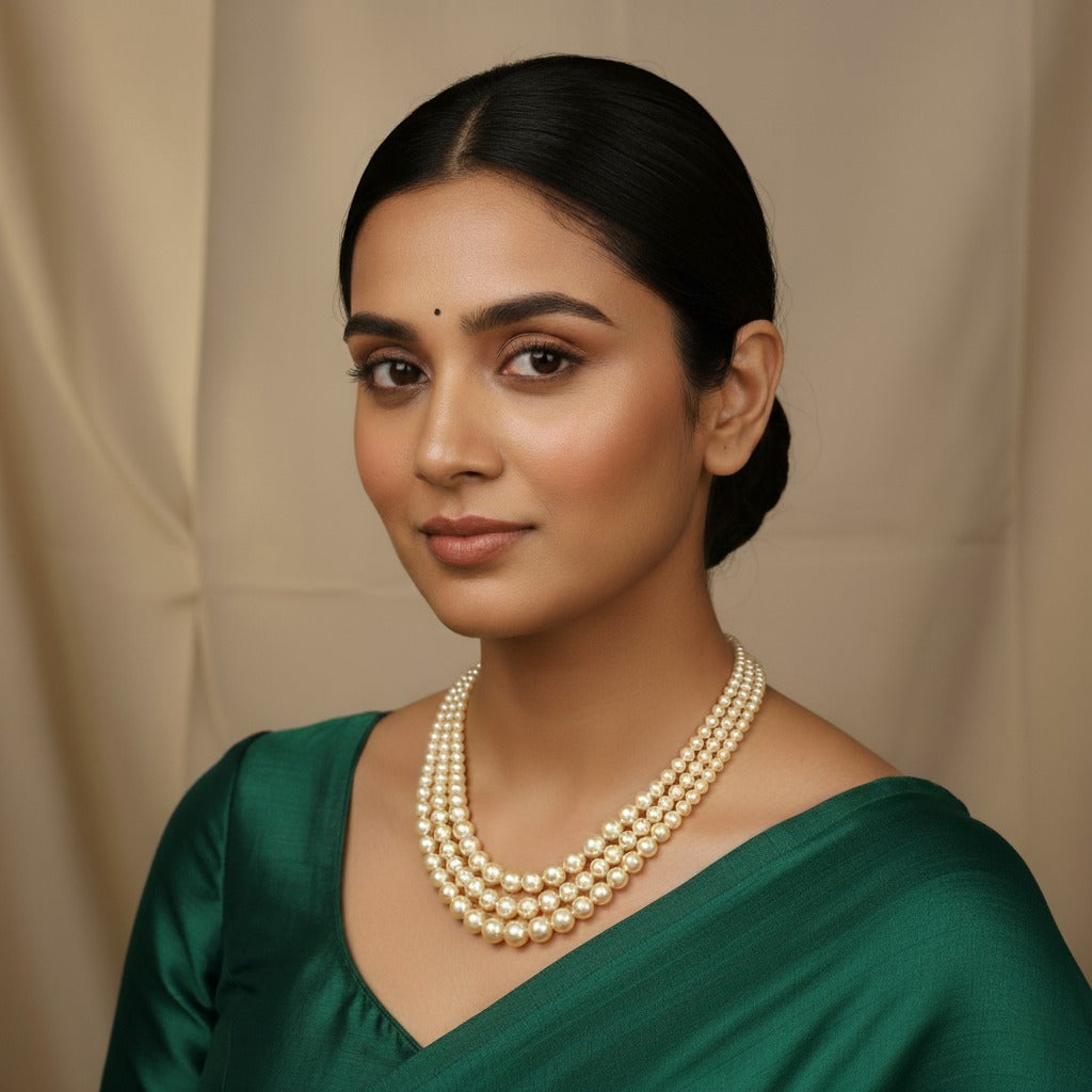 Light Gold 3 Strand Gradation Swarovski Pearl Necklace