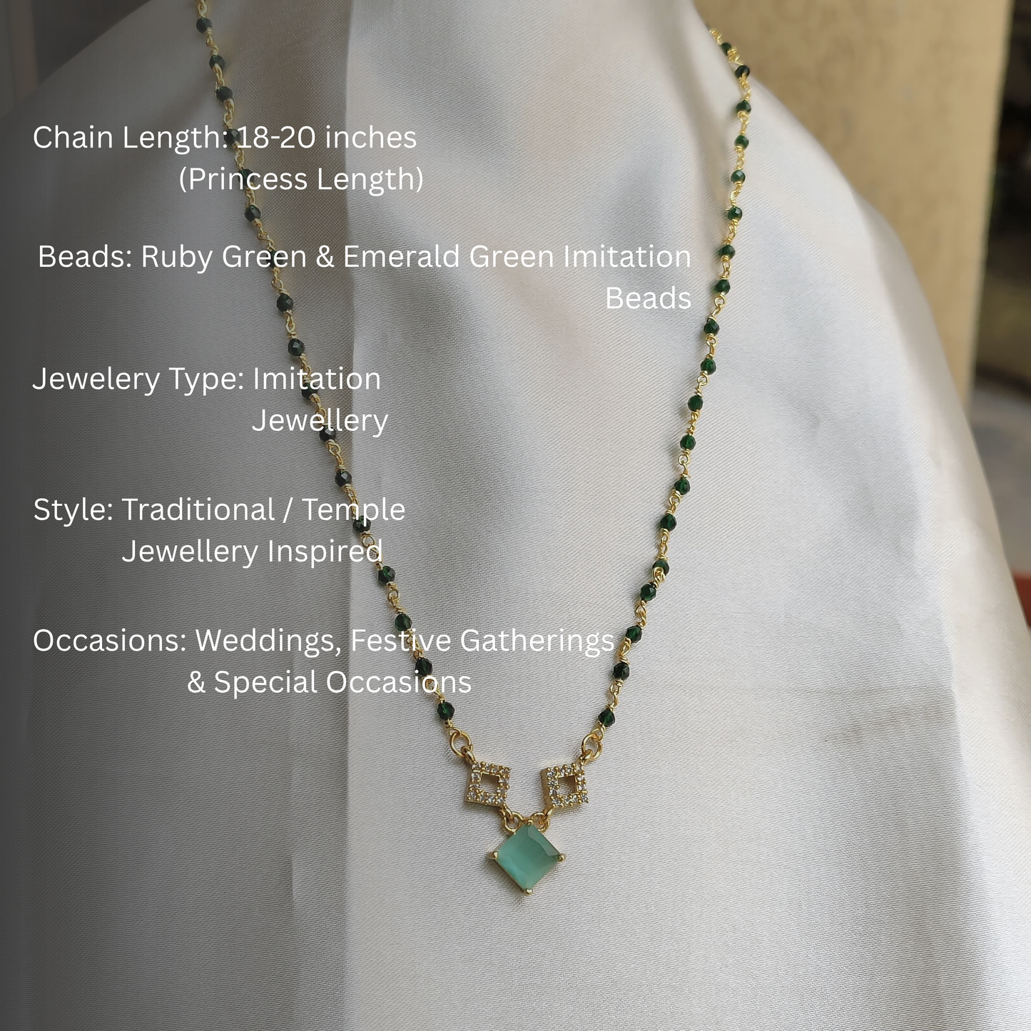 Elegant Gold-Plated Necklace with Green Stone and Crystal Accents