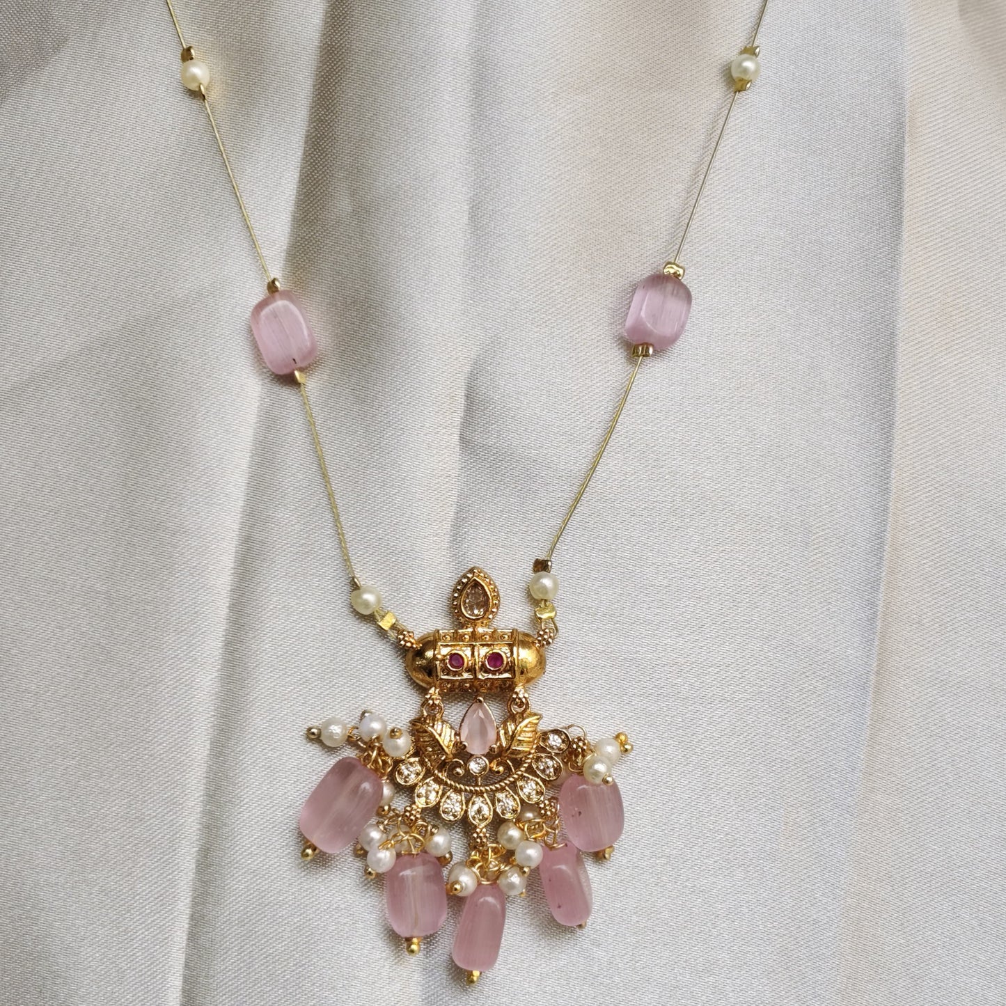 The Aarya Pearl & Rose Quartz Invisible Chain