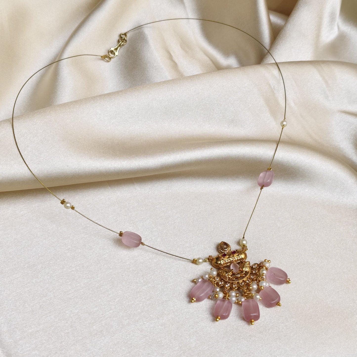 The Aarya Pearl & Rose Quartz Invisible Chain