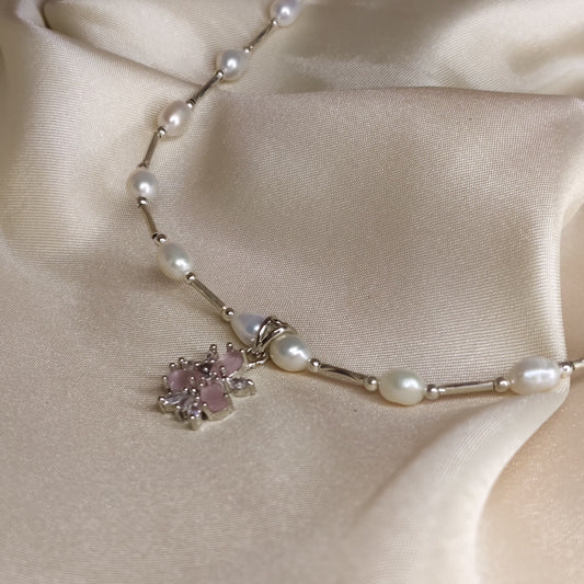 Rosé Bloom Pearl Necklace & Earrings