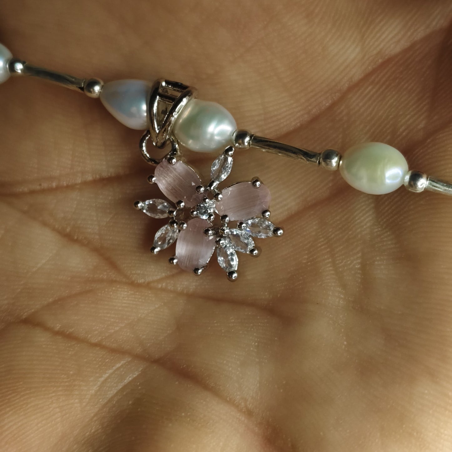 Rosé Bloom Pearl Necklace & Earrings