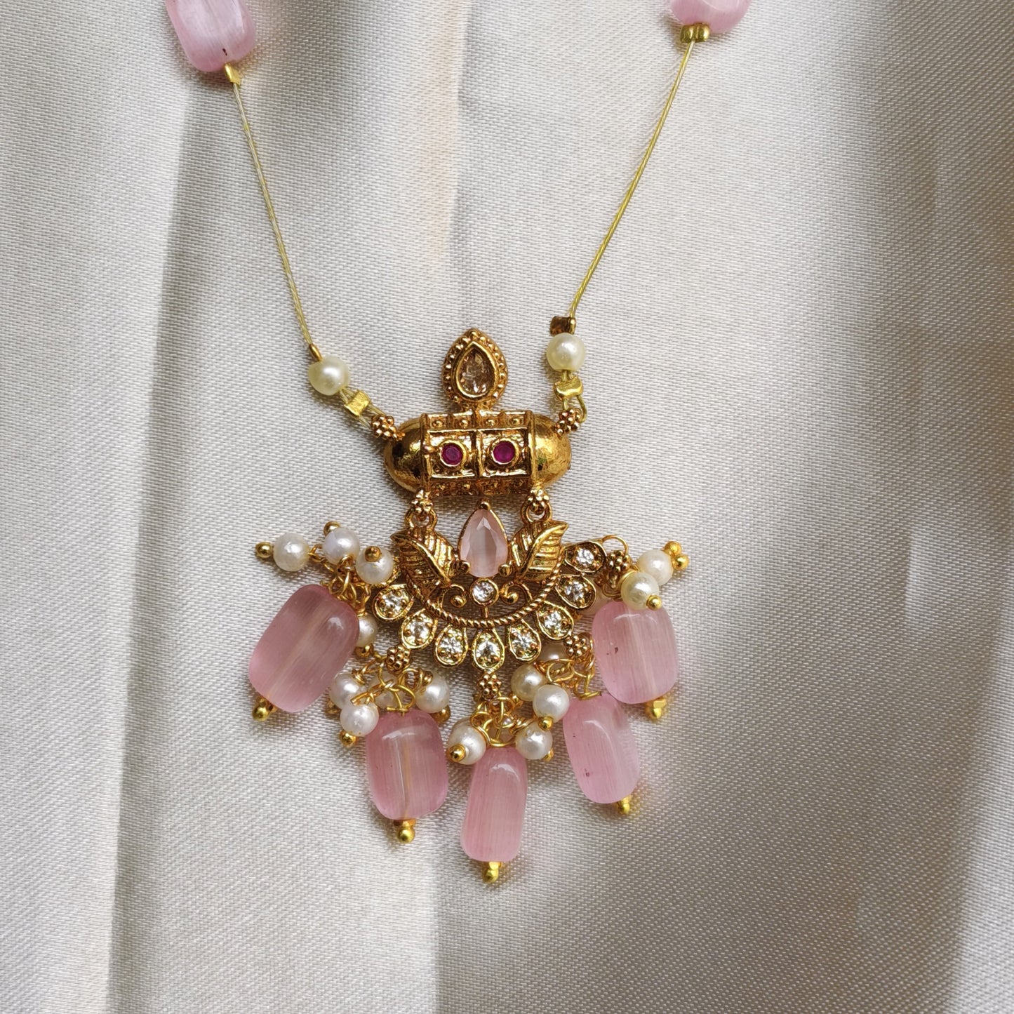 The Aarya Pearl & Rose Quartz Invisible Chain