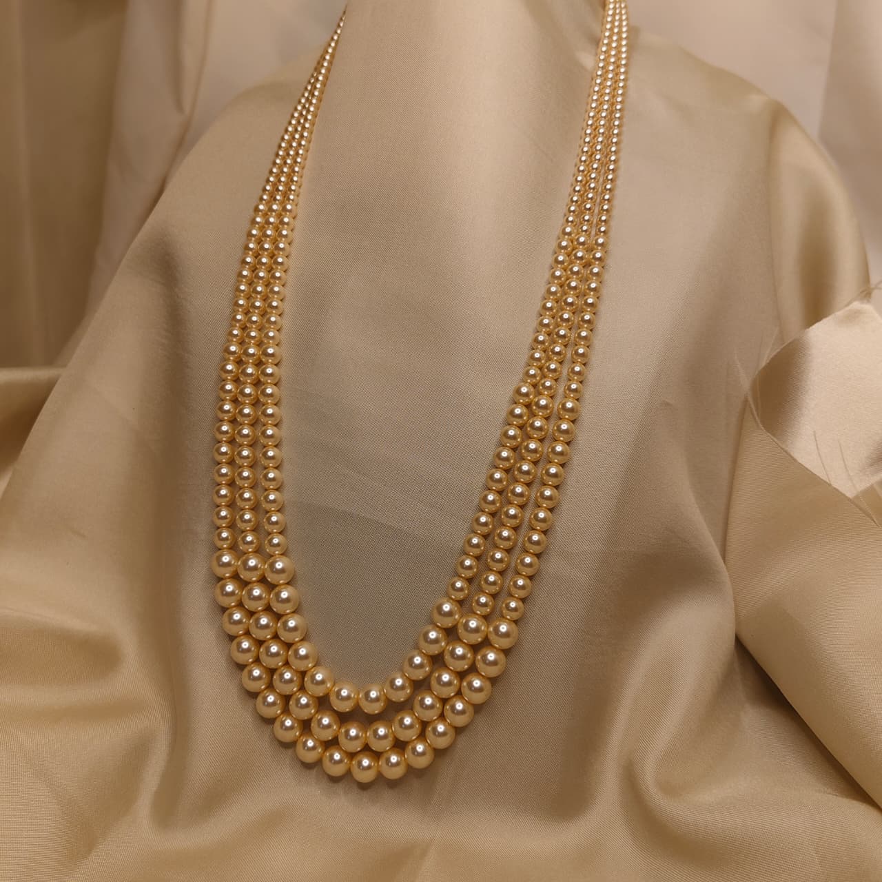 Light Gold 3 Strand Gradation Swarovski Pearl Necklace