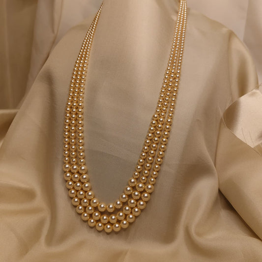 Light Gold 3 Strand Gradation Swarovski Pearl Necklace