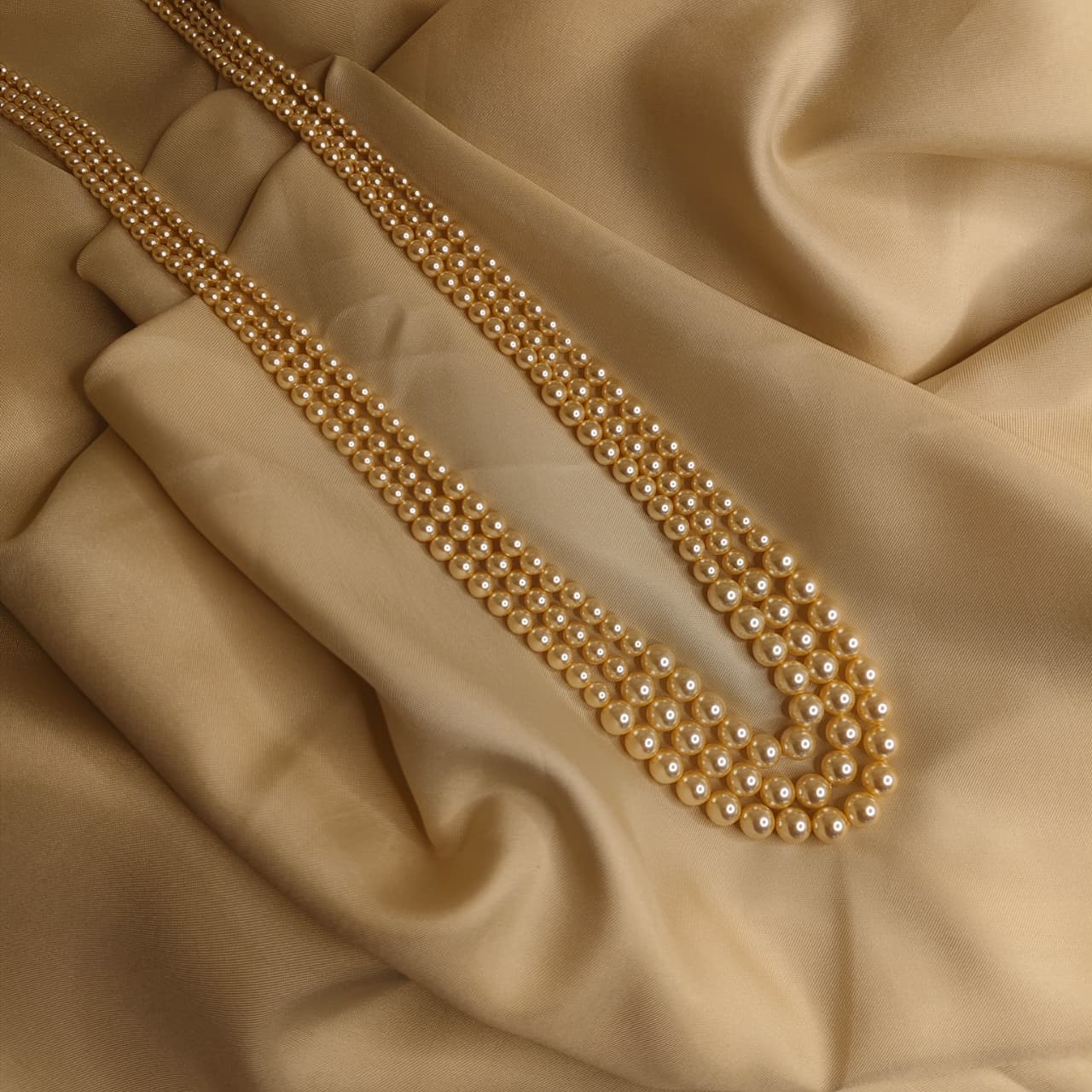 Light Gold 3 Strand Gradation Swarovski Pearl Necklace