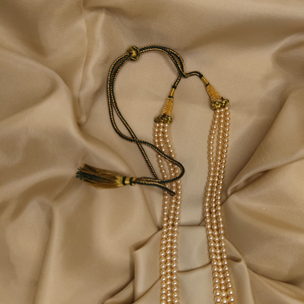 Light Gold 3 Strand Gradation Swarovski Pearl Necklace