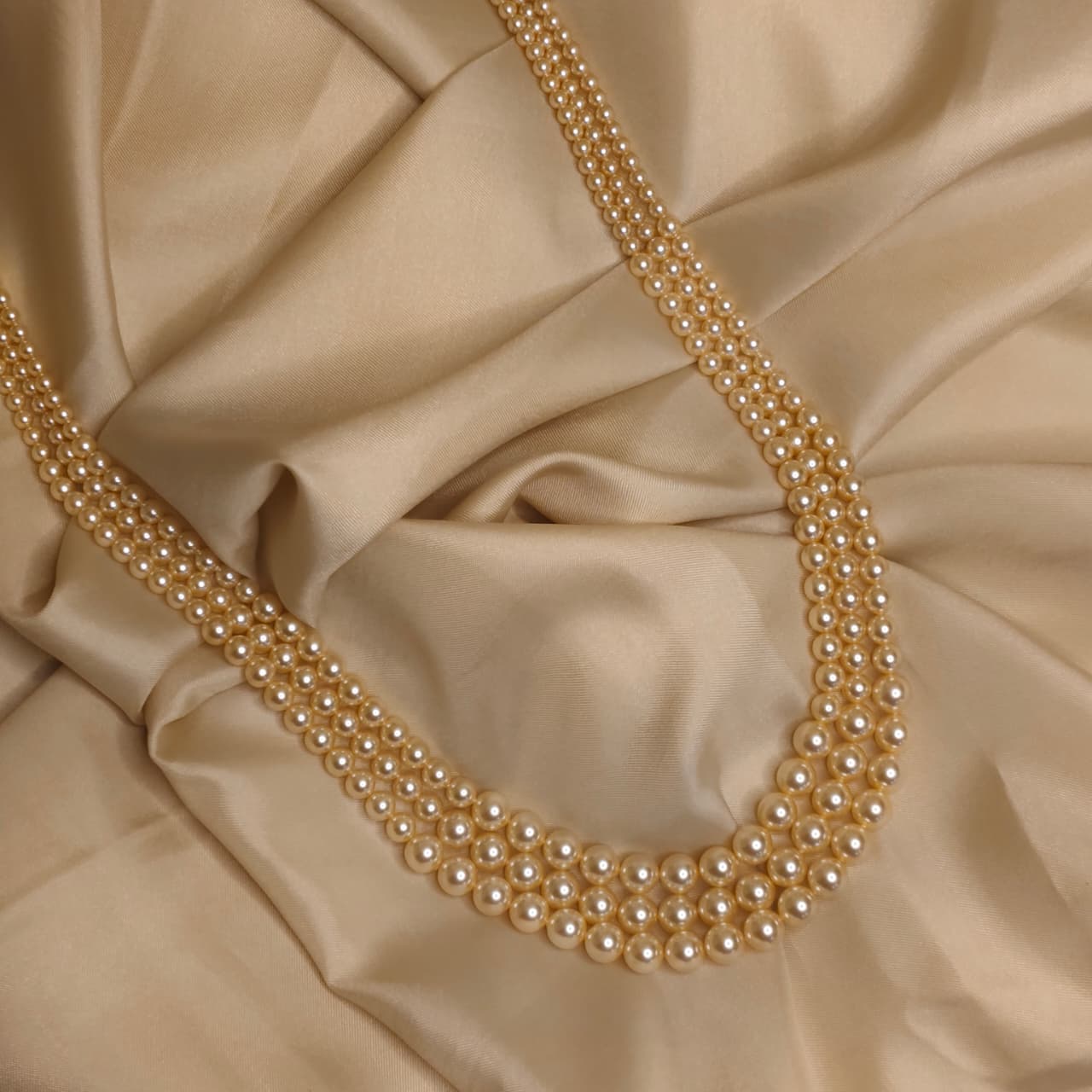 Light Gold 3 Strand Gradation Swarovski Pearl Necklace
