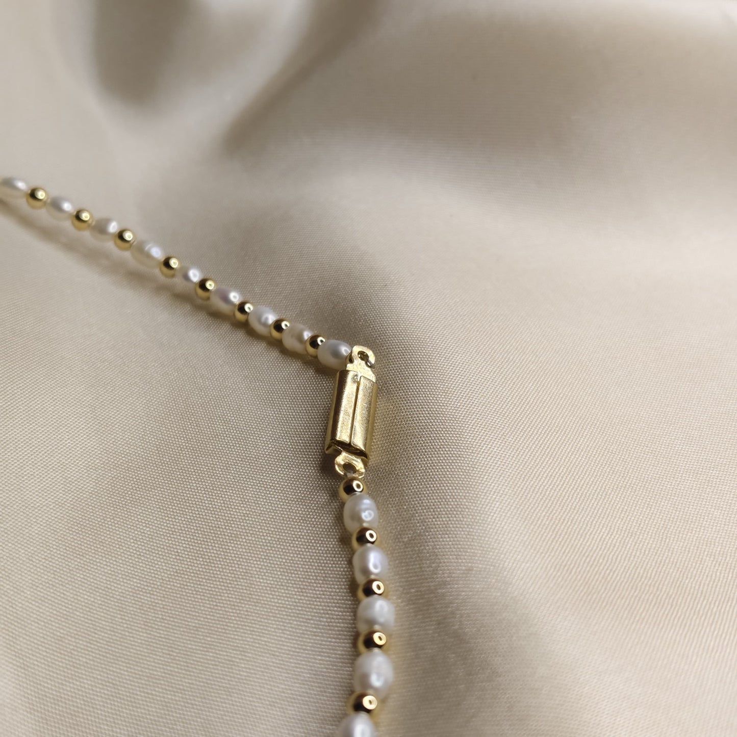 Pearl Necklace with Green Stone Drops