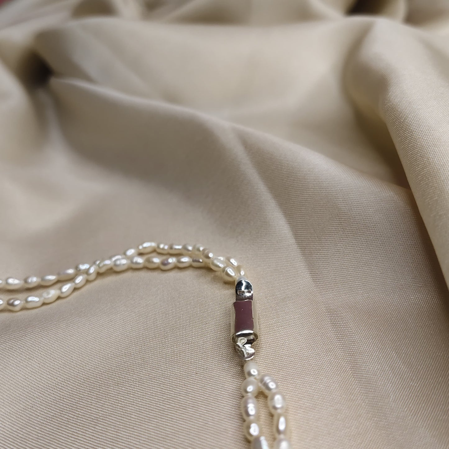 2 Row White Pearl & Ruby Heart Necklace Set with Earrings