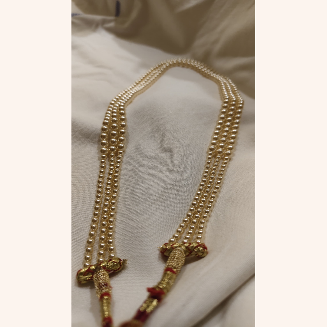 Light Gold 3 Strand Swarovski Pearl Necklace with small pearls at the top