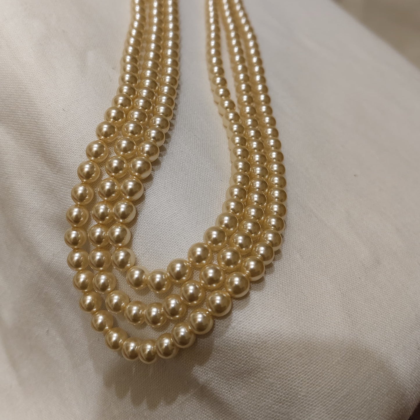 Light Gold 3 Strand Swarovski Pearl Necklace