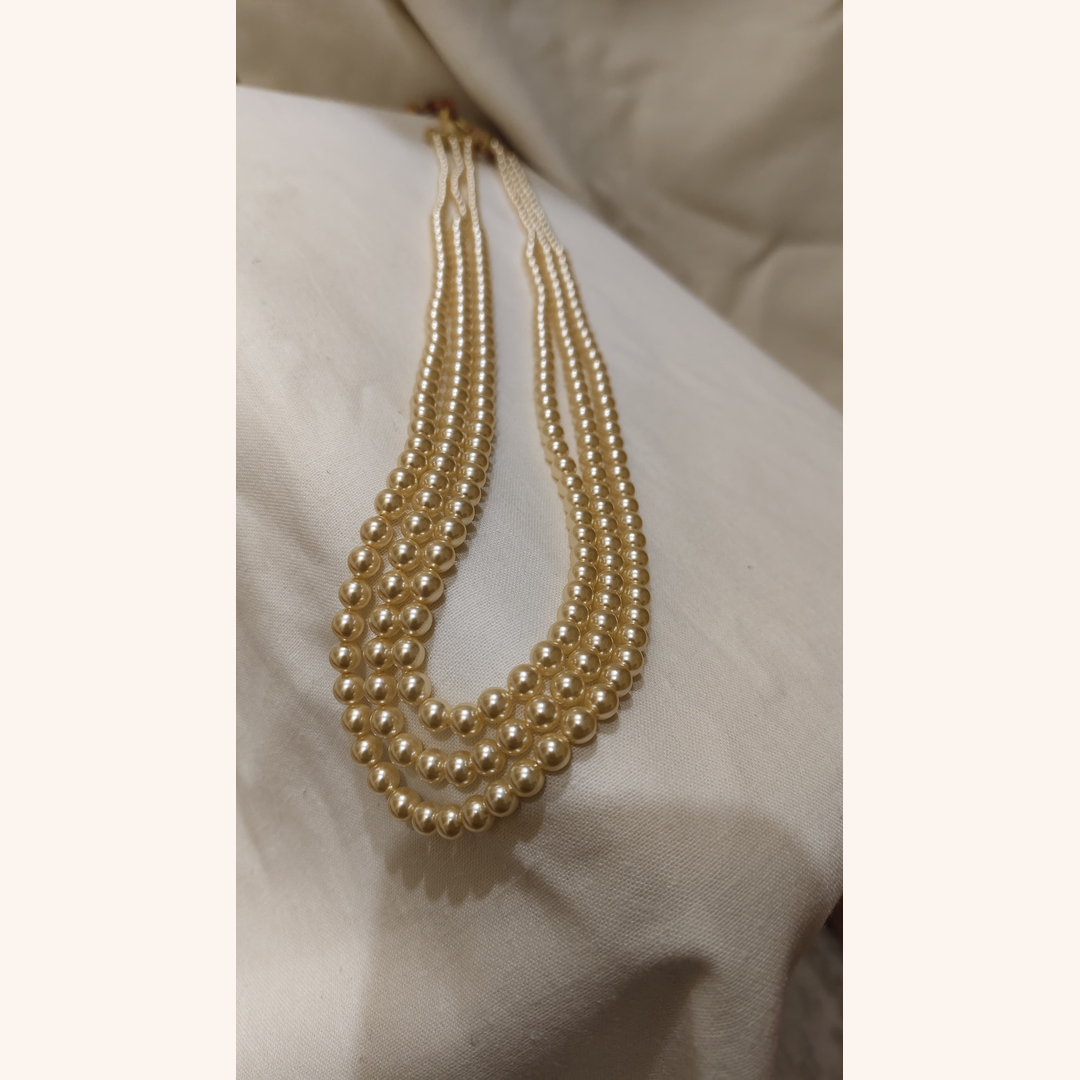 Light Gold 3 Strand Swarovski Pearl Necklace with small pearls at the top