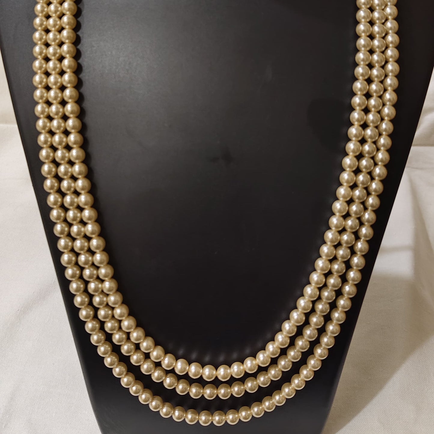 Light Gold 3 Strand Swarovski Pearl Necklace