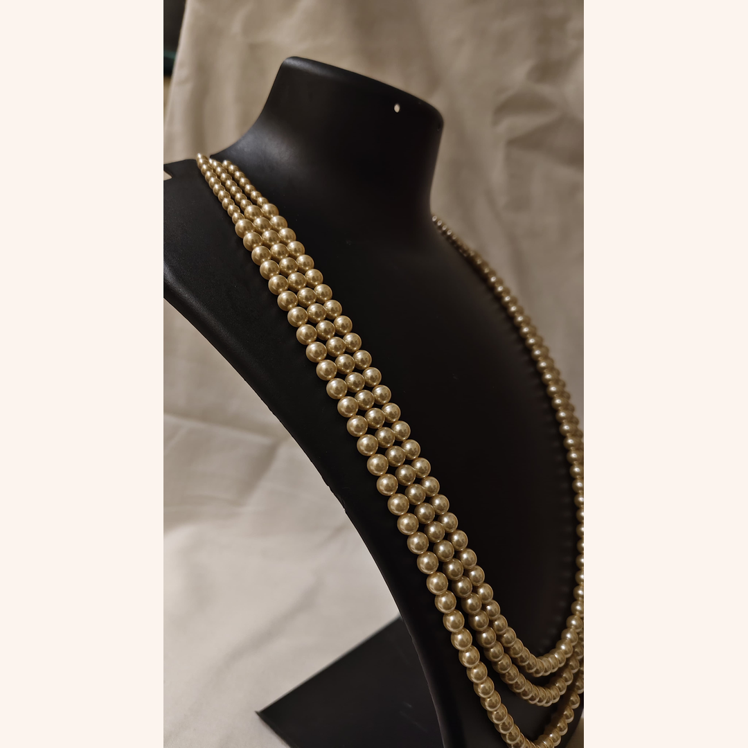 Light Gold 3 Strand Swarovski Pearl Necklace with small pearls at the top