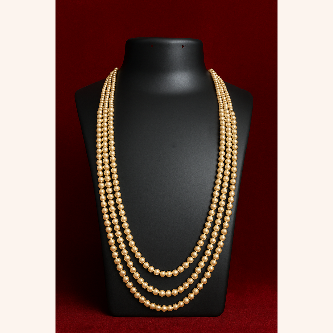 Light Gold 3 Strand Swarovski Pearl Necklace with small pearls at the top