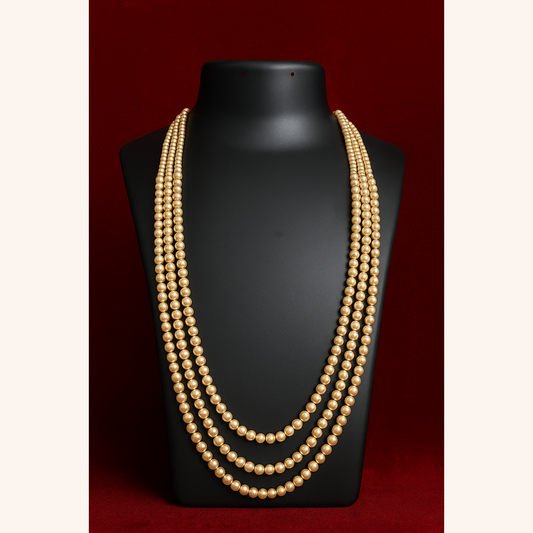 Light Gold 3 Strand Swarovski Pearl Necklace with small pearls at the top