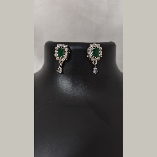 Pearl Necklace & Earrings Set with Green Stone Pendant