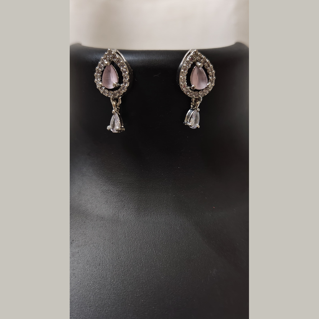 Pearl Necklace with Pink Stone Pendant with Earrings