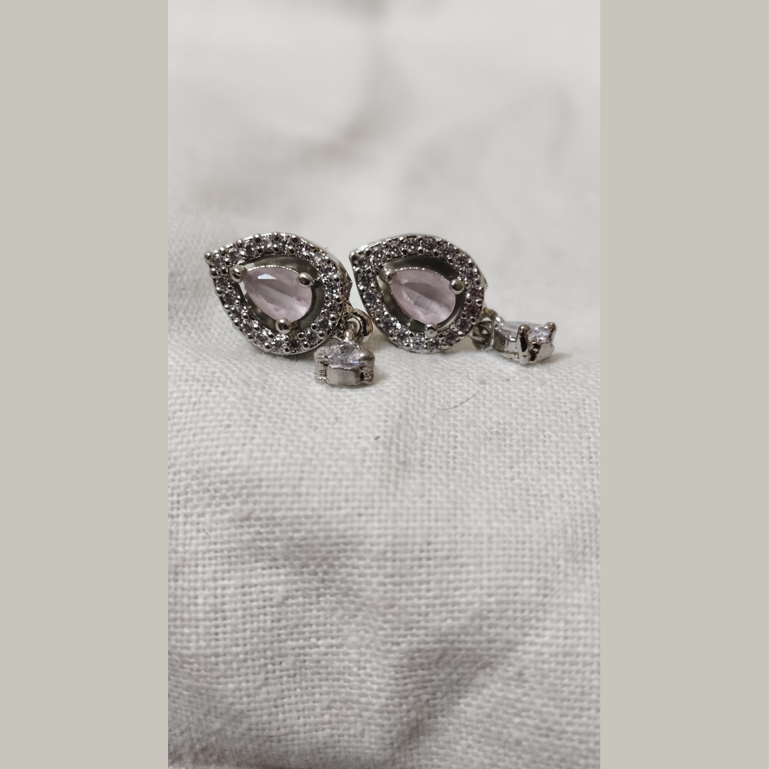 Pearl Necklace with Pink Stone Pendant with Earrings