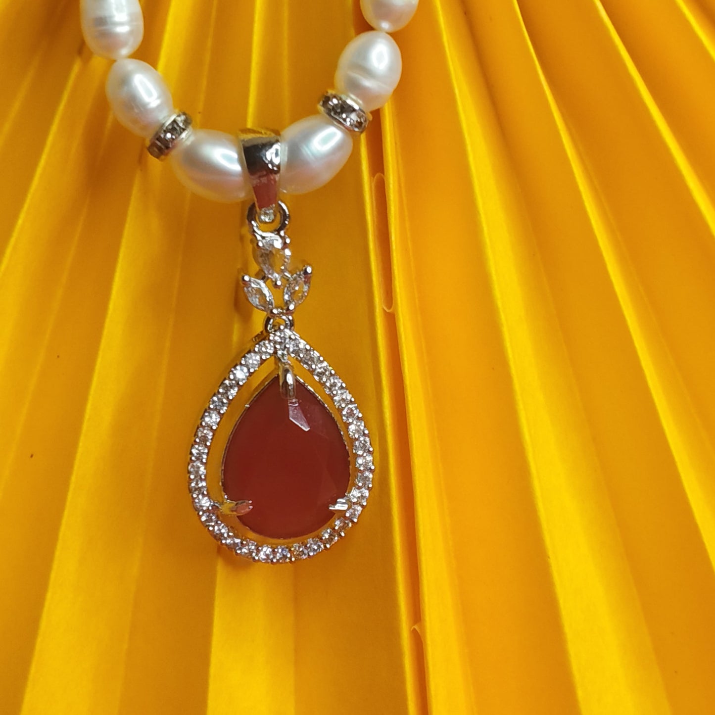 Pearl and Ruby Necklace Set with matching Earrings