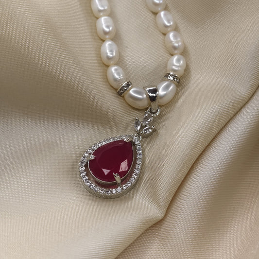 Pearl and Ruby Necklace Set with matching Earrings