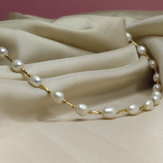 Pearl Necklace & Earrings Set with Gold-Coated