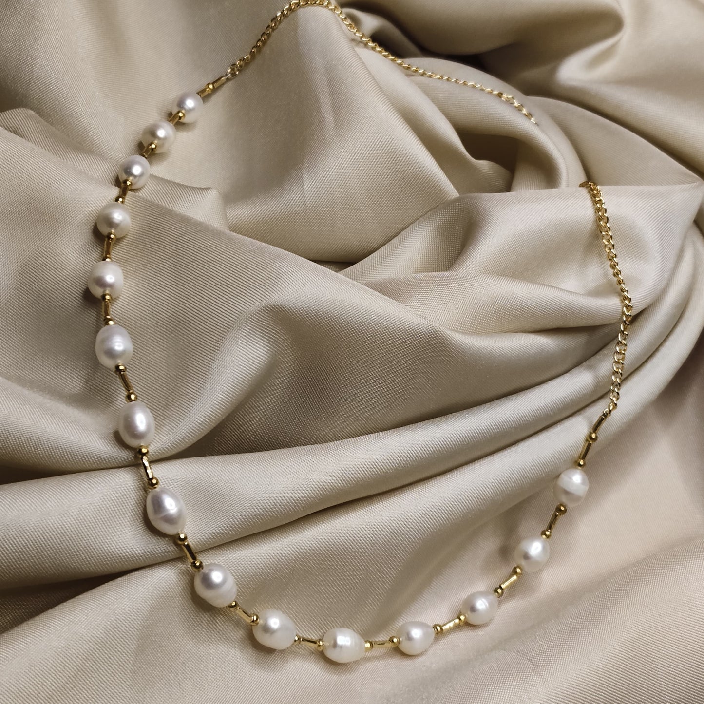 Pearl Necklace & Earrings Set with Gold-Coated