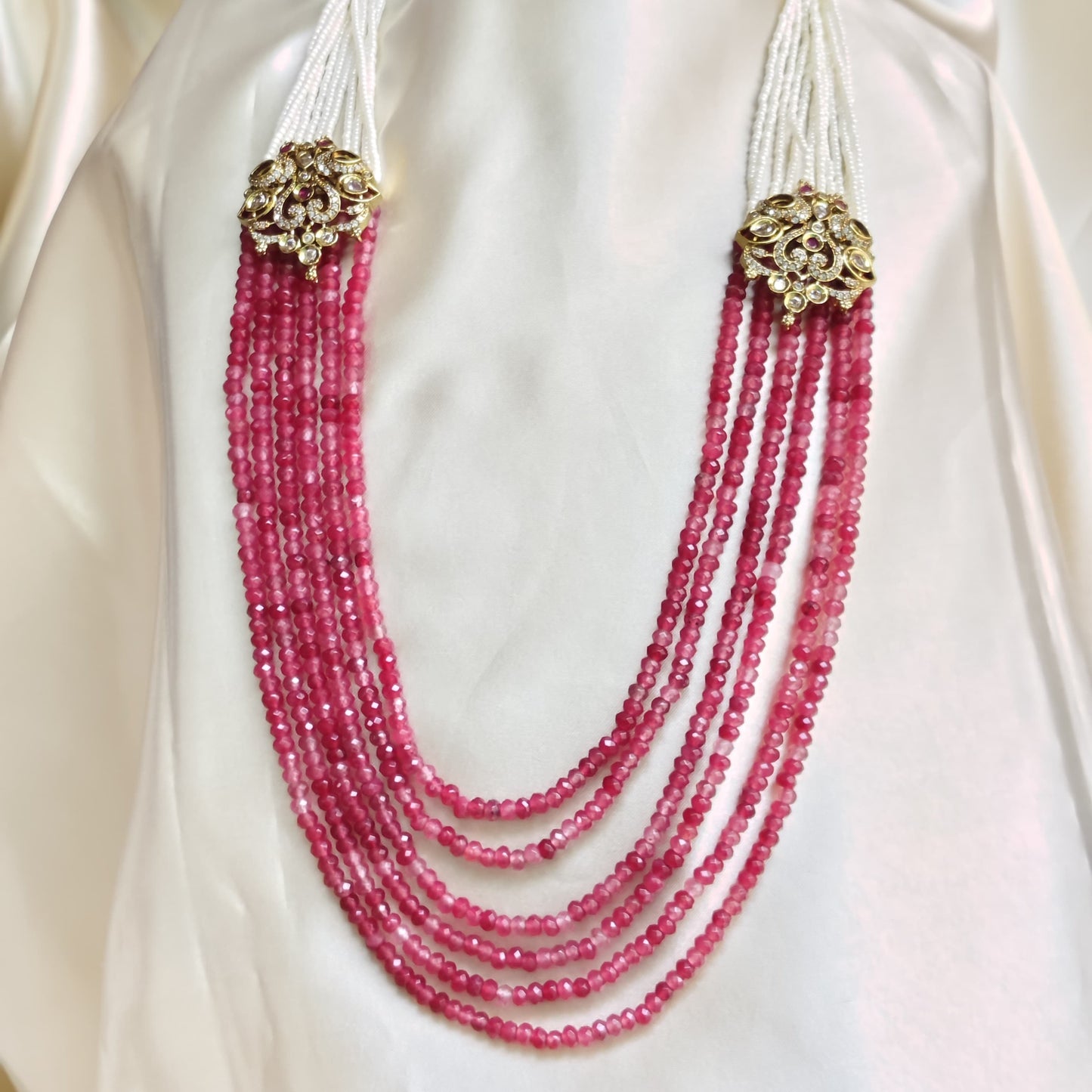 The Peacock Splendor Ruby & Pearl Empress Necklace Set