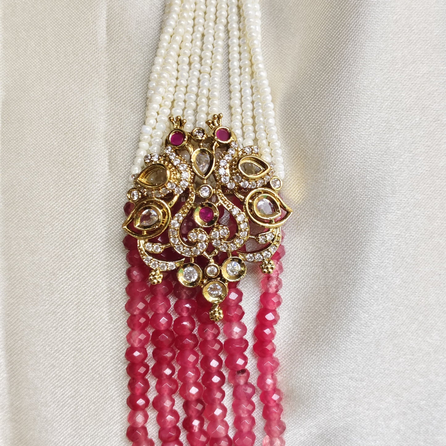 The Peacock Splendor Ruby & Pearl Empress Necklace Set
