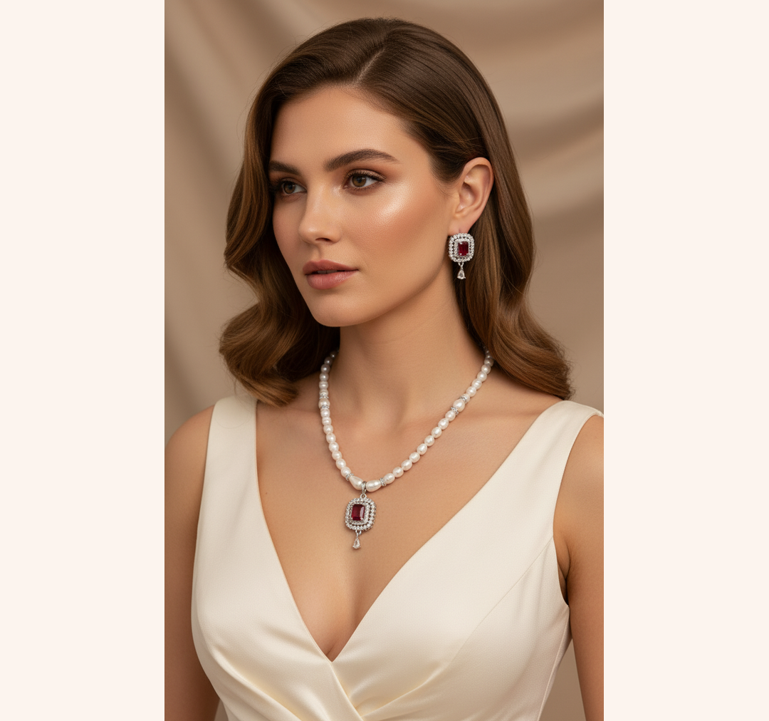 Ruby & Pearl Jewelry Set