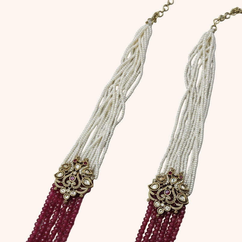 The Peacock Splendor Ruby & Pearl Empress Necklace Set