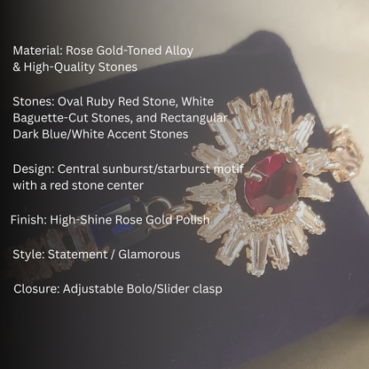 The Helios Ruby Sunburst Bolo Bracelet