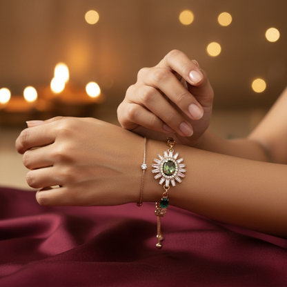The Helios Emerald Sunburst Bolo Bracelet