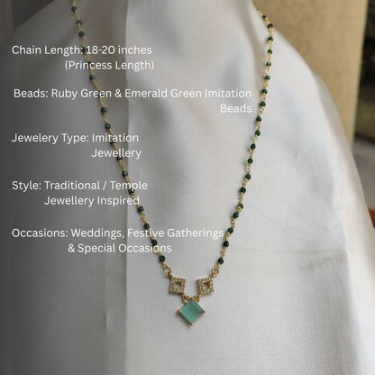 Elegant Gold-Plated Necklace with Green Stone and Crystal Accents