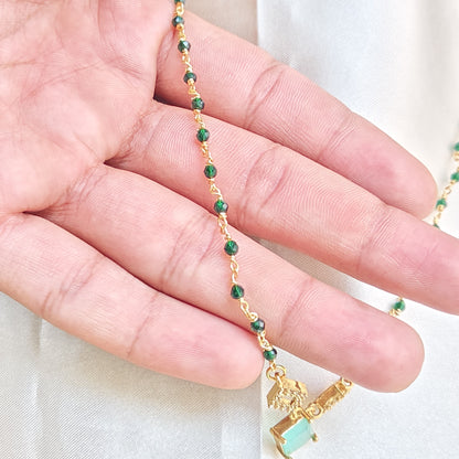 Elegant Gold-Plated Necklace with Green Stone and Crystal Accents