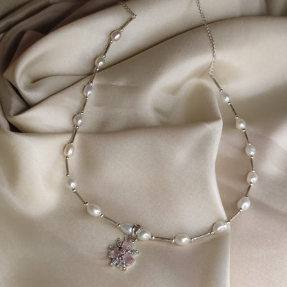 Rosé Bloom Pearl Necklace & Earrings