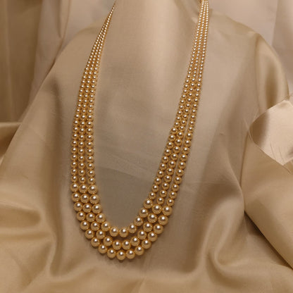 Light Gold 3 Strand Gradation Swarovski Pearl Necklace