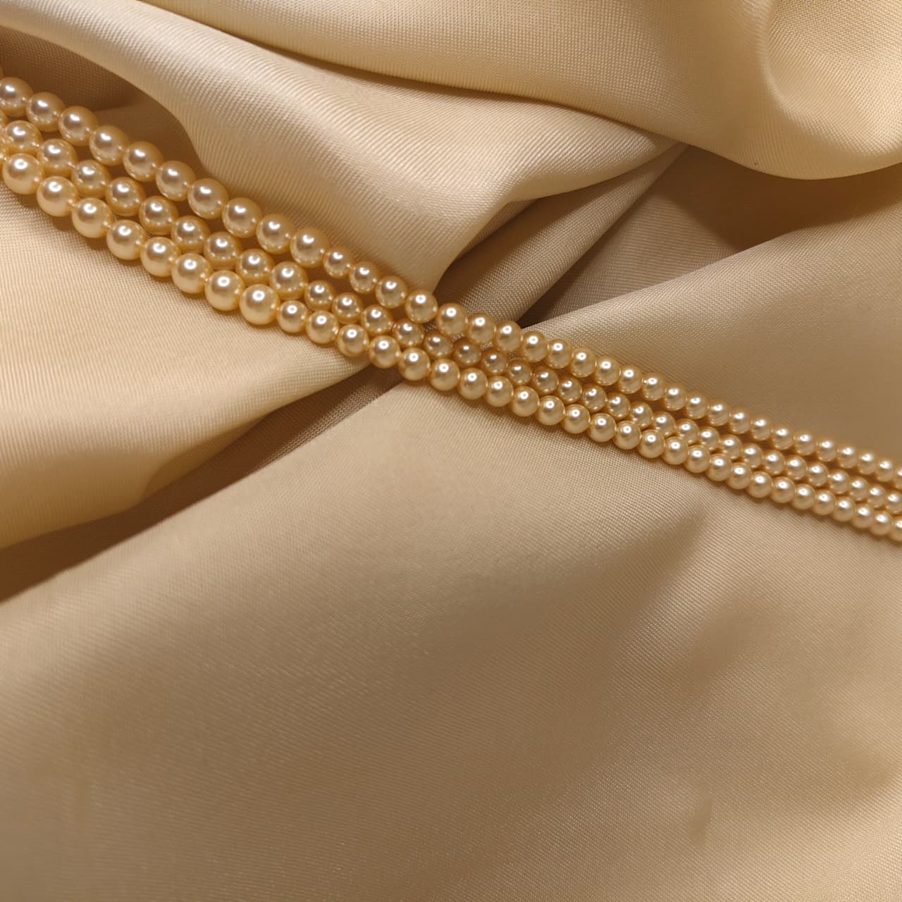 Light Gold 3 Strand Gradation Swarovski Pearl Necklace