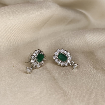 Pearl Necklace & Earrings Set with Green Stone Pendant