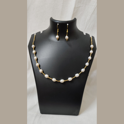 Pearl Necklace & Earrings Set with Gold-Coated