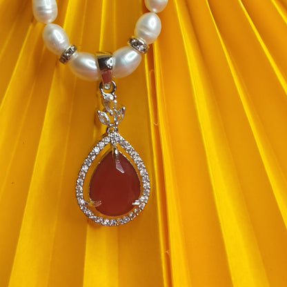 Pearl and Ruby Necklace Set with matching Earrings