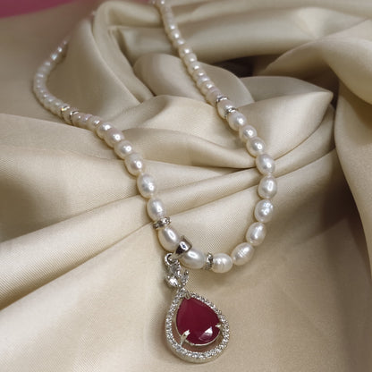 Pearl and Ruby Necklace Set with matching Earrings