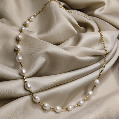 Pearl Necklace & Earrings Set with Gold-Coated